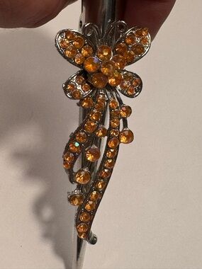 Butterfly Crystal Hair Clip with Amber Stones